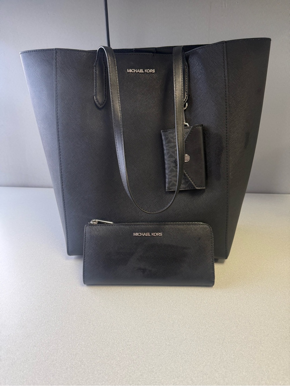 Michael Kors Black Saffiano Large Tote with Matching Wallet and Card Holder